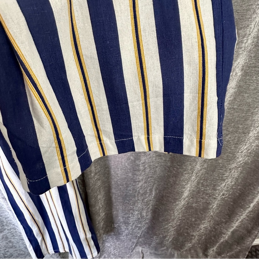 E & M White Blue and Mustard Striped Belted Overall Jumpsuit Women's Size L - Picture 14 of 14
